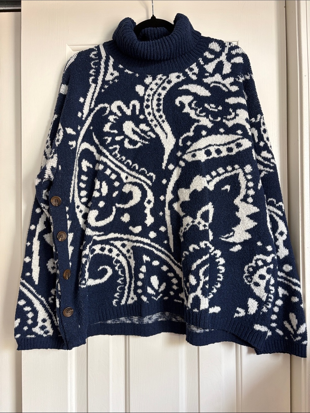St. John's Bay Navy and White Paisley Turtleneck Sweater
